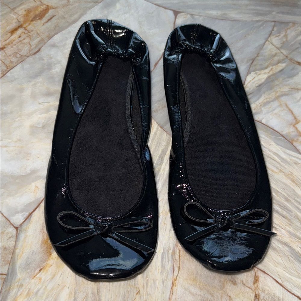 Black Foldable Ballet Flats for Women, Roll Up Flats with Zipper Pouch,Sz 7-8